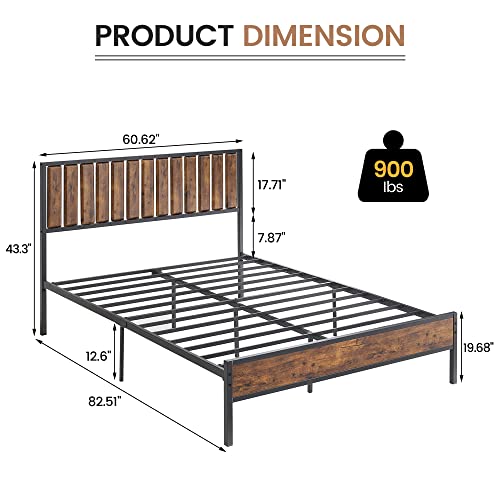 Deluxe Metal Platform Bed Frame with Headboard/Metal Slat Support/No Box Spring Needed/Easy Assembly, Queen