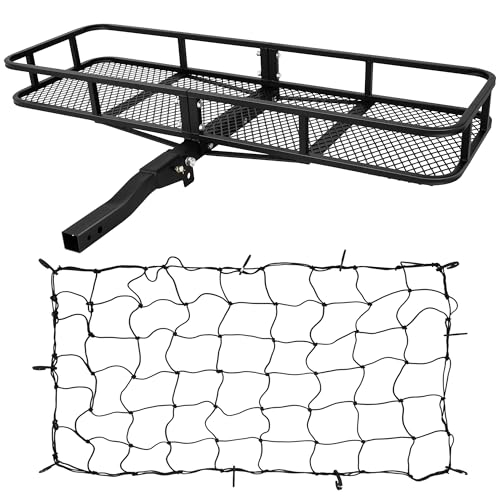 ARKSEN 60 x 24 x 6 Inch Folding Hitch Mount Cargo Rack Carrier 500 Lbs Heavy Duty Capacity 2 Inch Angled Shank Receiver Luggage Basket Hitch Flod Up for SUV Traveling & Camping - Black