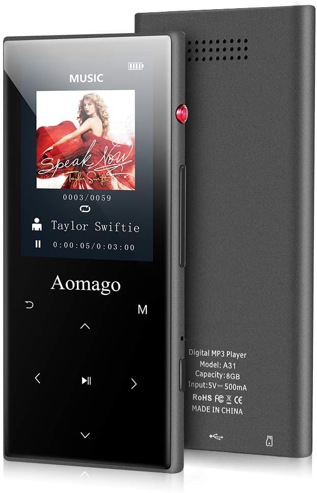 MP3 Player - Aomago Music Player with Bluetooth 4.1 Built in Speaker, Digital Audio Player with FM Radio Pedometer 2.4