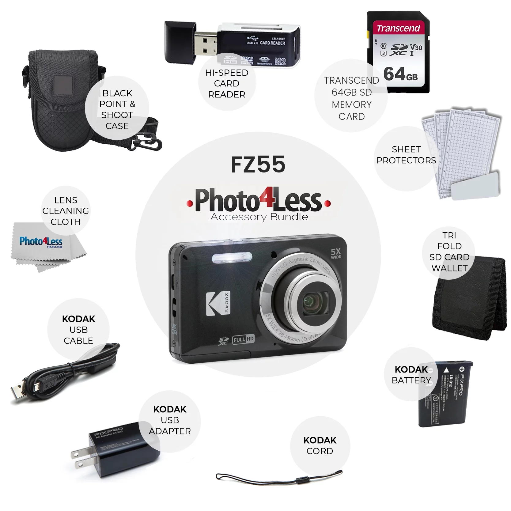 Kodak PIXPRO FZ55 Digital Camera (Black) + Accessories - Radiant Selections
