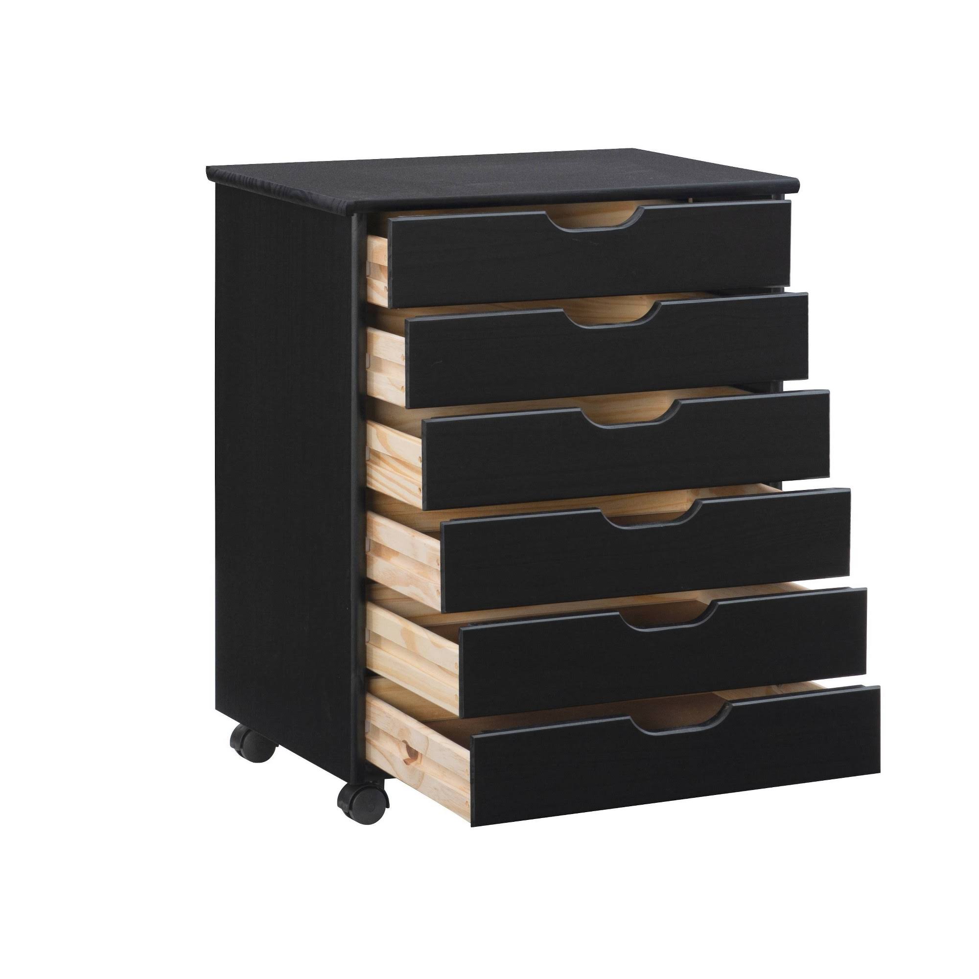 Linon Cary Wide 6-Drawer Rolling Storage Cart, Black