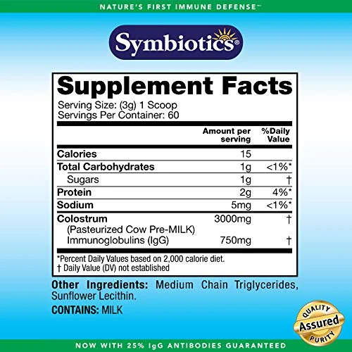 Symbiotics Colostrum Plus Powder Supplement for Immunity Support, 6.3 Ounces (180 g)