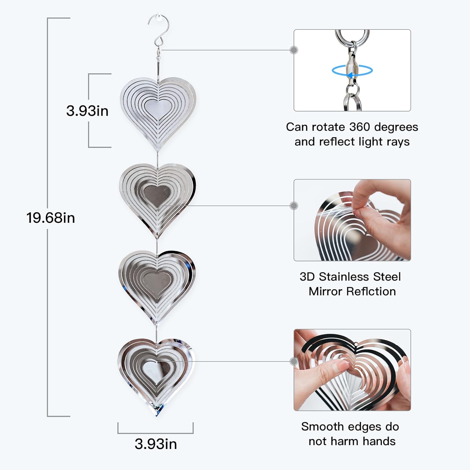 Metal Bird Scare Devices Outdoor, Double-Sided Bird Reflectors to Scare Birds Away, Bird Deterrents for Outside, Stop Birds from Hitting Windows, Heart Wind Spinners for Yard Garden Decor