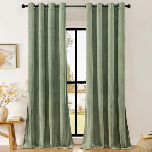 Timeper Taupe Velvet Curtains 96 inches - Luxury Decor Grommet Blackout Curtain Panels for Living Room/Children Room/Hall, Taupe, W52 x L96, 2 Panels
