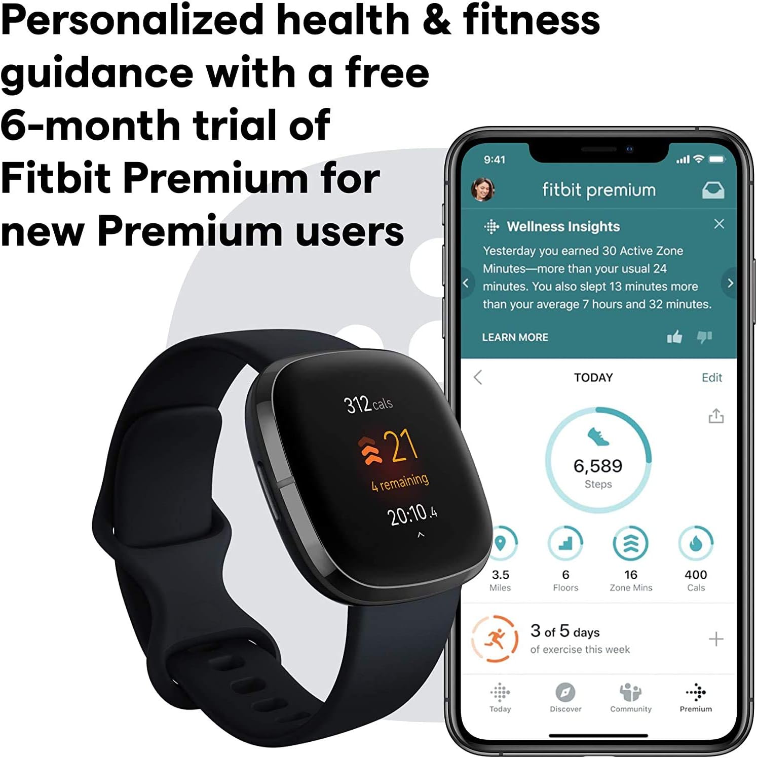 Fitbit Sense Health & Fitness Smartwatch W/GPS, Bluetooth Call/Text, Heart Rate SpO2, ECG, Skin Temperature & Stress Sensing (S & L Bands, 90 Day Premium Included) International Version (Graphite)