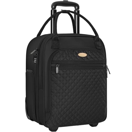 TORIBIO Carry on Underseat with Wheels, 16.5inch Lightweight Overnight Luggage Bag Carry-On Suitcase for Men Women Travel Business, Black