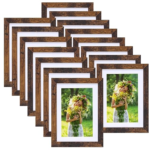 8x10 Picture Frame 15 Pack, Display Pictures 8x10 with Mat or 9x11 without Mat, Natural Wood Color Bulk Photo Frames for Wall or Tabletop