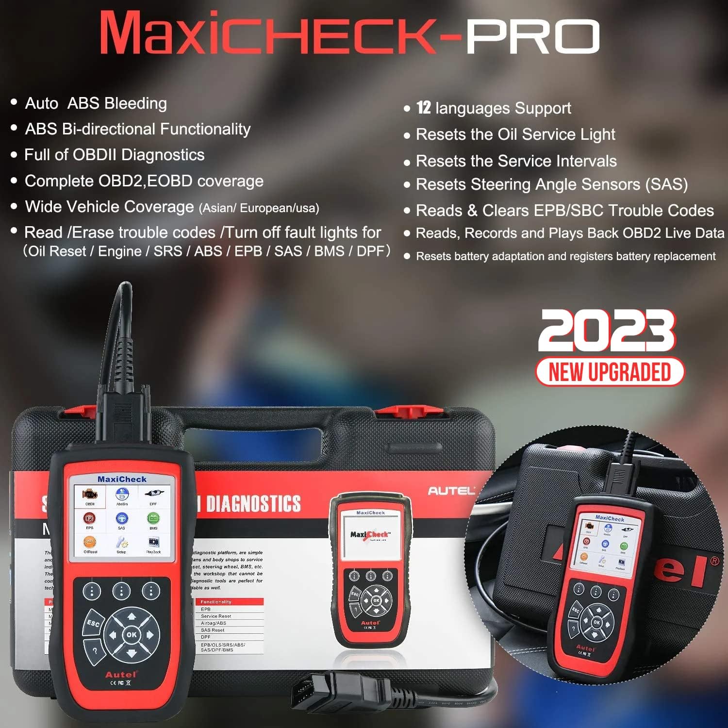 Autel MaxiCheck PRO Auto Bleed Scan Tool for ABS Brake Bleeding, OBD2 ABS SRS Diagnostic Scanner, Oil Reset, BMS, EPB, Airbag, SAS Services for Specific Vehicles Up to 2015, Lifetime Free Updates