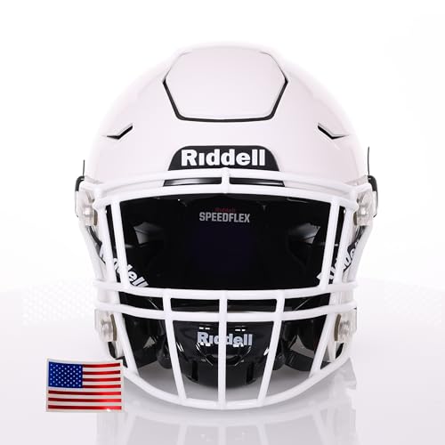 Green Gridiron - Riddell SpeedFlex Adult w/White SF-2EG-II Facemask + Chrome US Helmet Flag Decal