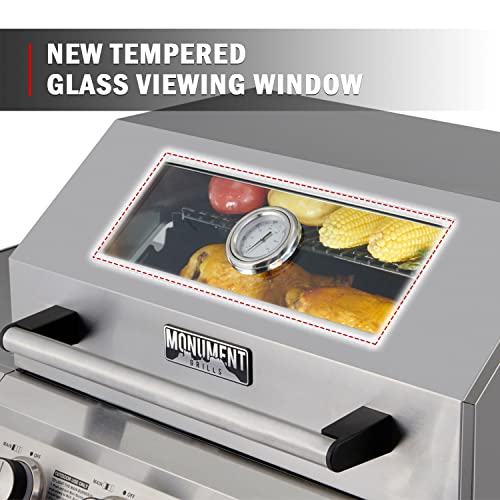 Monument Grills Larger 4-Burner Propane Gas Grill Stainless Steel Heavy-Duty Cabinet Style with LED Controls & Side Burner