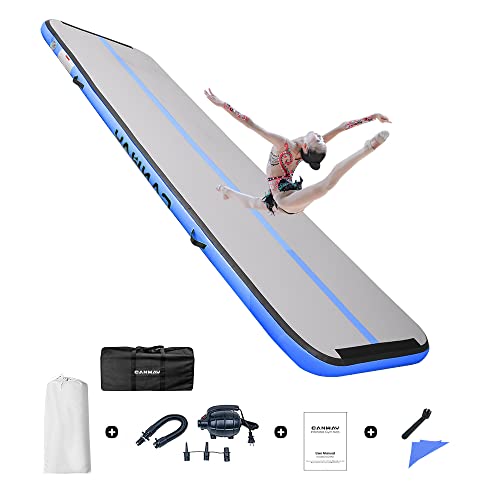 CANWAY Air Tumble Track Inflatable Gymnastics Mat, 10ft/13ft/16ft/20ft Gymnastics Training Mat with Electric Air Pump for Home/Outdoor/Gym/Cheerleading/Yoga