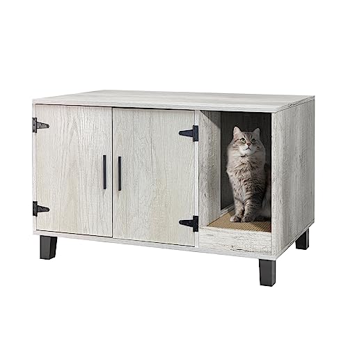 TaoHFE Litter Box Enclosure Cat Litter Box Furniture Hidden With Cat Scratch Pad Decorative Farmhouse Wooden Hidden Litter Box Cat House Litterbox Furniture Cat Box Furniture Litter Box Cabinet (Pine)