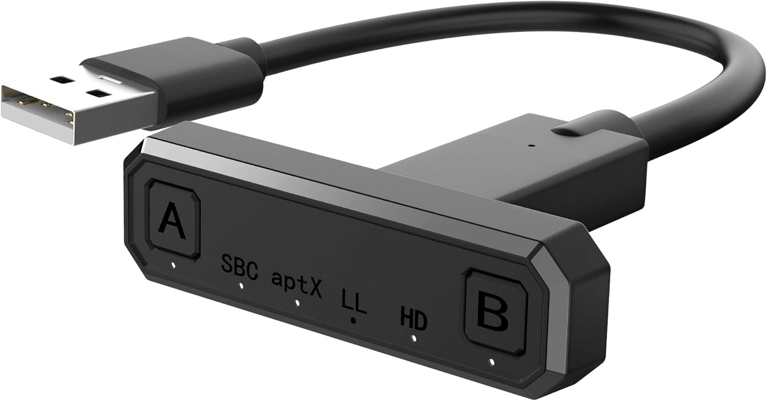 Bluetooth 5.0 Transmitter Receiver for TV PC, 2-in-1 Wireless Bluetooth Adapter with Display Screen, Low Latency Wireless Bluetooth Audio AUX Transmitter Adapter for TV, PC, Car, Home Stereo System