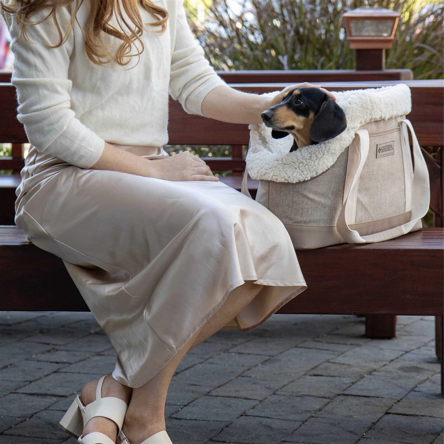 Sherpa Tan Luxe Tote Fashionable Pet Carrier - Pet Supplies online store