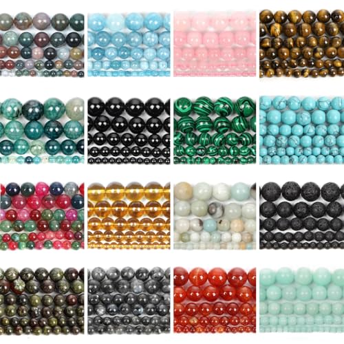 Natural Stone Beads Pink Crystal Turquoises Agates Jaspers Beads for Jewelry Making DIY Bracelet Necklace Mahogany Grain 8mm 44-46pcs