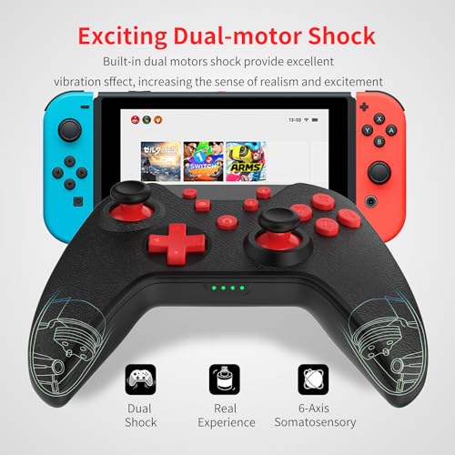 Switch Controller, Wireless Controller Compatible Nintendo Switch/Switch OLED/PC/Android/IOS with Turbo Motion Vibration (Black)