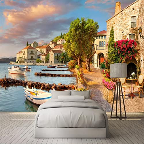 Night View of City Buildings Large Wall Murals, Hd Modern Seaside Scenery Mural Wallpaper, Wall Stickers Dry Without Bubbles Apply to Company Sofa Wall（118
