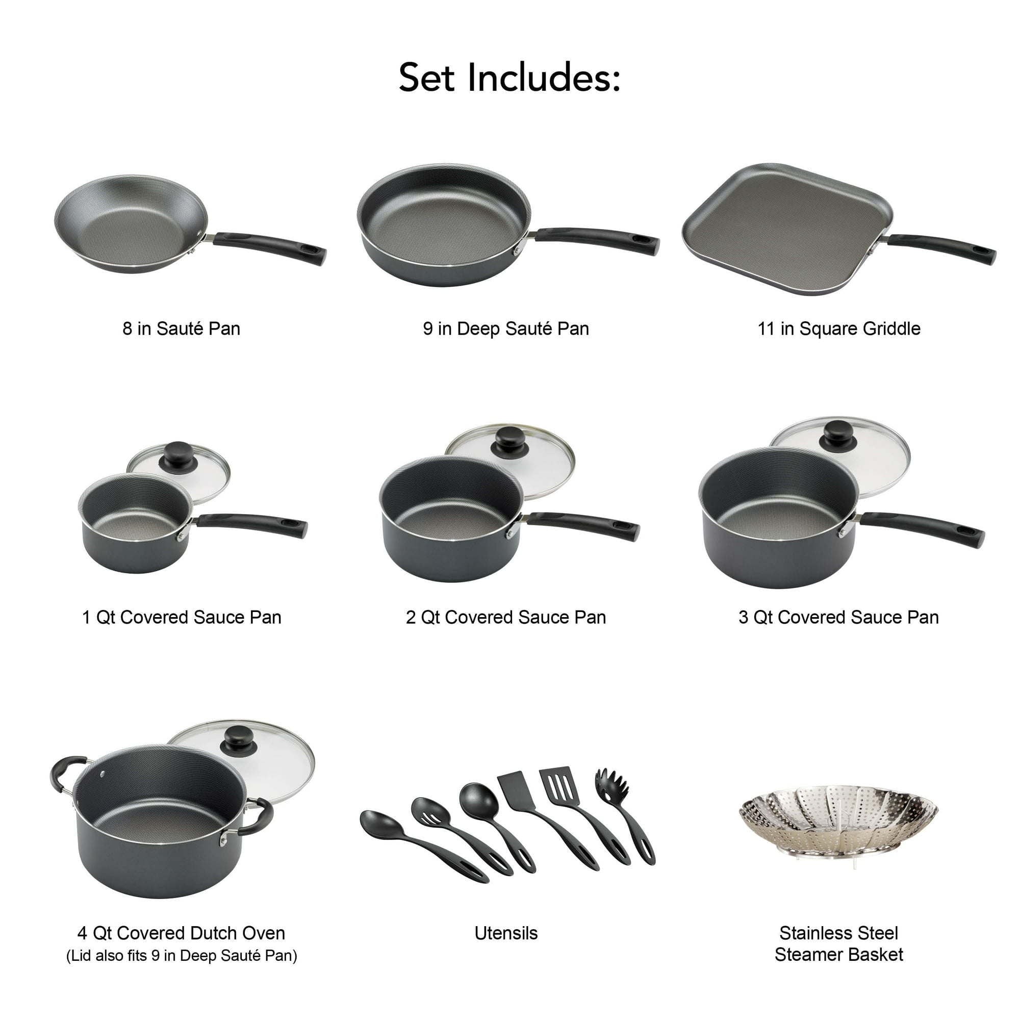 Tramontina Primaware 18 Piece Non-stick Cookware Set | Steel Gray | Premium Kitchen Cookware