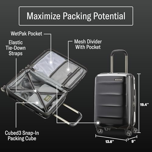 Samsonite Carry-On Pro Front Pocket Hardside Expandable 21-Inch Octiv Luggage: Durable & Impact Resistant, 360° Aero Trac Spinner Wheels, Adjustable Telescopic Handle, TSA Approved Lock - Silver