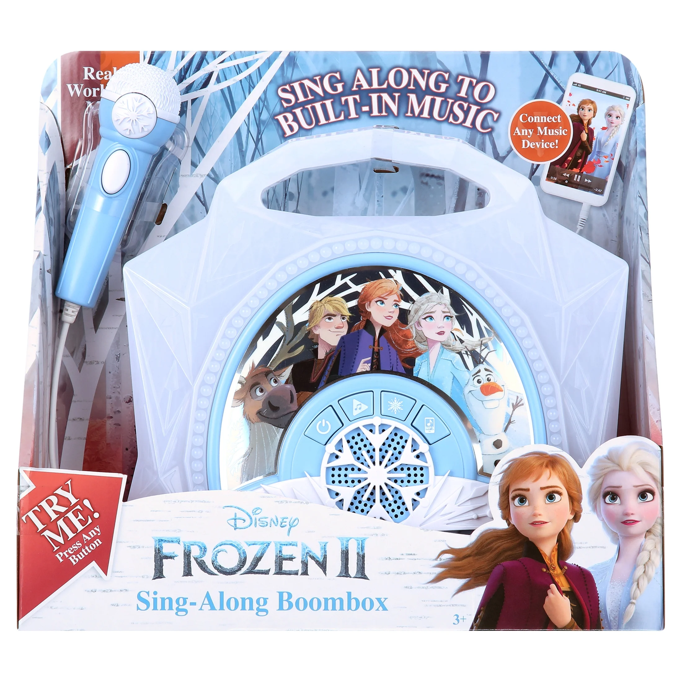 Frozen Sing Along Boombox.  Built in Music. Flashing Lights and Working Microphone. Connects to Your MP3. For Girls 3 - 16.