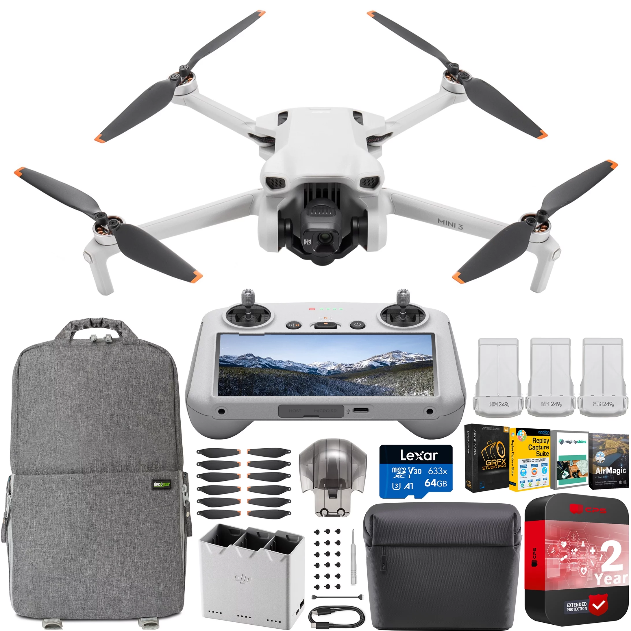 DJI Mini 3 Camera Drone Quadcopter + RC-N1 Controller (No Screen) + Fly More Kit, 4K Video, 38min Flight Time, True Vertical Shooting, Intelligent Modes Bundle w/ Deco Gear Backpack +Accessories - Curated Treasures Market