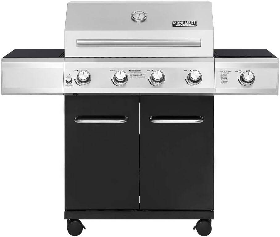 Monument Grills 13478 4-Burner Cabinet Style Propane Gas Grill in Black with LED Controls and Side Burner