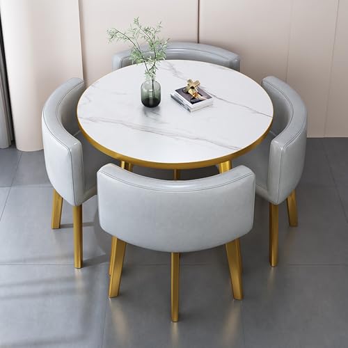 Round Kitchen Table and Chairs Set, Dining Room Table Set for 4, Modern Space-Saving Conference Table Set, Dining Table Set for Breakfast Nook, Living Room