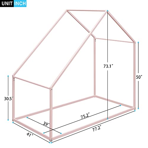 Merax Kids Metal Montessori Day Beds with Trundle Twin, Platform Bed Frame for Kids,Boys,Girls, No Box Spring Need, Space Saving(Twin, White)