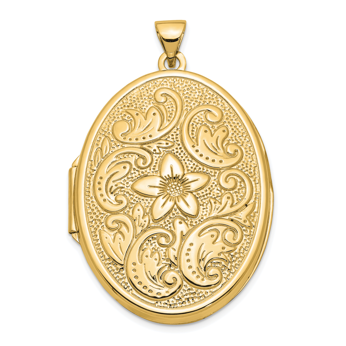 Primal Gold 14 Karat Yellow Gold 32mm Oval Flower with Scrolls Locket on 18-inch Cable Rope Chain
