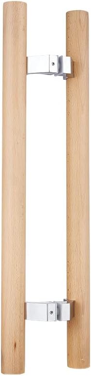 Glass Door Handle 304 Solid Connector,Wood Handle for Sauna Room,Push Pull Door Handle Beech Wood Door Pull,Front Door Handle (Length 24inches, Wood Color(Straight Connector)) Pack of 2