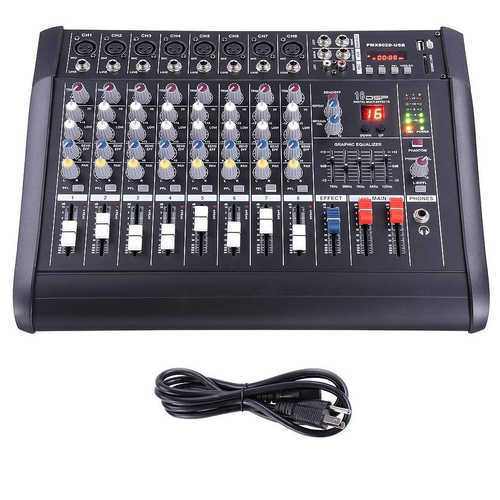 Pro 8 Channel Powered Mixer Power Mixing Amplifier Amp 16DSP w/ USB Slot