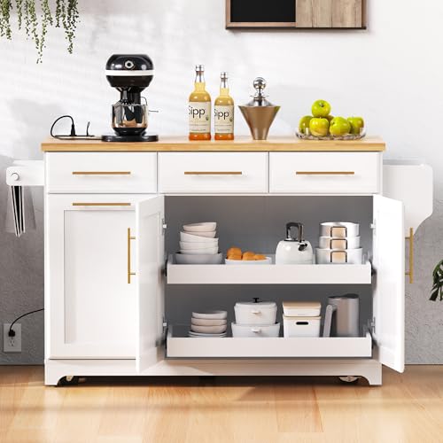 Rolling Kitchen Island with Drop Leaf & 2 Pull Out Cabinet Organizers,59.3