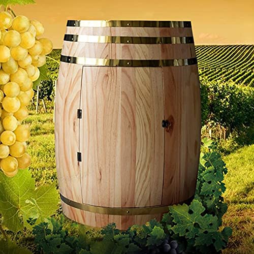 Wooden Wine Barrel Shaped Wine Holder, Bar Storage Lockable Storage Cabinet Oak Wine Barrels Vintage Winery Decorative Barrels (Color : Natural-A, Size : 70x58x43cm)