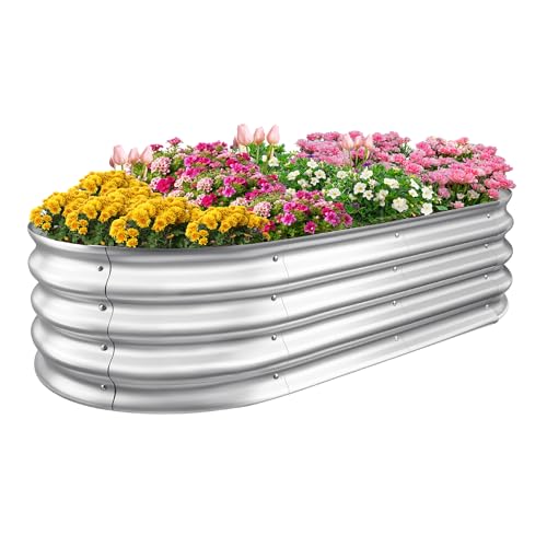 Sponvatt Raised Garden Bed - Outdoor Galvanized Raised Garden Bed Planter Boxes, Large Oval Metal for Gardening Planter Box Kit,Suitable for Vegetables,Herbs, and Flowers (4x2x1 Ft,Silver)
