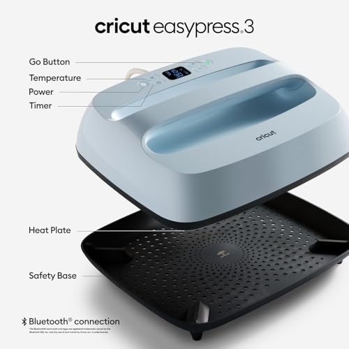 Cricut EasyPress 3 Smart Heat Press Machine with Built-In Bluetooth for T-shirts, Pillows, Tote Bags & More, Advanced Ceramic-Coated Heat Plate with Precise Temperature Control (12 in x 10 in), 12x10