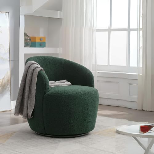 Teddy Fabric Swivel Accent Armchair Barrel Chair with 360 Degree Swivel Small Single Sofa Armchair for Nursery Living Room Bedroom (Ivory White)