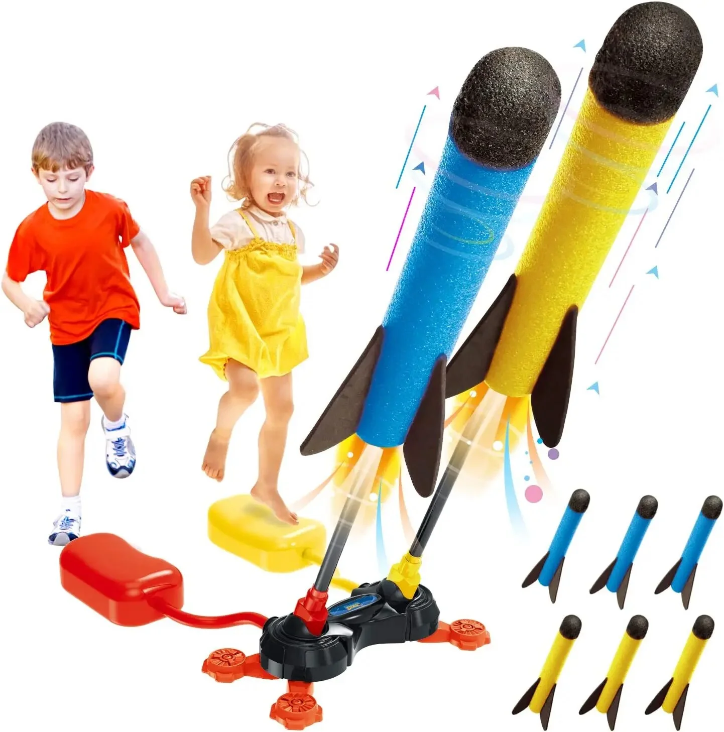 Outdoor Toy Rocket Launcher for Kids Dueling Outdoor Games for Child Stomp Launch Pad Steam Gift for Boys and Girl Foam Rocket Double can be split