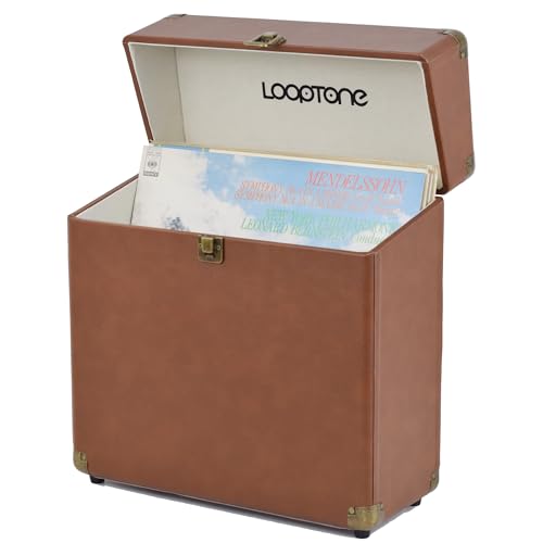 LoopTone Vintage Vinyl Record Storage Case for 30 Albums，Perfect for your Treasured 33, 45 and 78 RPM LP Record Carrier; Portable Vinyl Storage Box for Travel and Home Record Storage