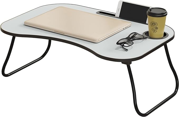 Foldable Laptop Table, Bed Table Portable Lap Desk Bed Table Tray, Laptop Stand with Cup Holder & Tablet Slot & Lifting Handle for Working Study Reading Writing Drawing & Eating Gray -02 (lap desk-03)