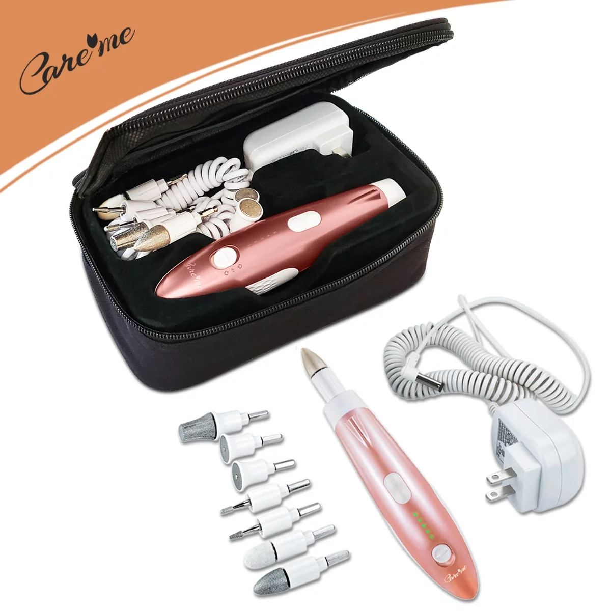 Care me Powerful Corded Electric Nail Drill Set File, Buff, Shape, Polish Nails, Remove Cuticles & Calluses - Professional Manicure & Pedicure Kit for Nail Care