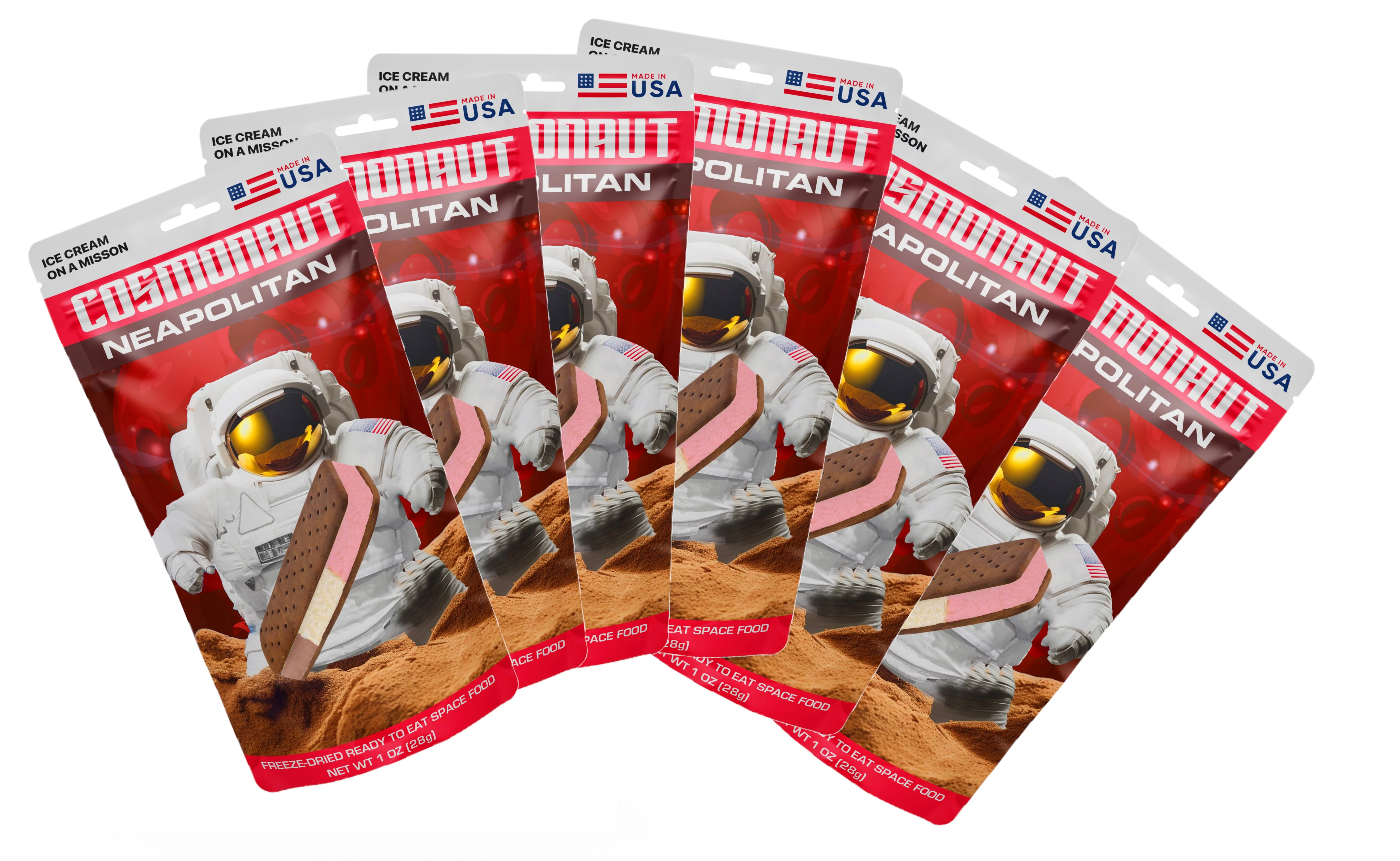 Freeze Dried Ice Cream Sandwich, NASA Space Dessert, 6 Count (Neapolitan)
