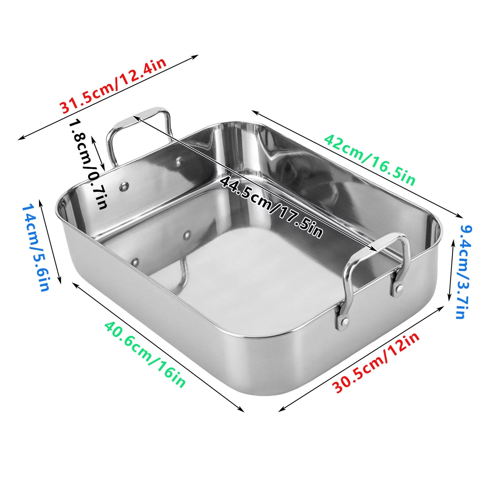 Miumaeov Stainless Steel Roasting Pan with Nonstick Rack Rectangular Roaster Baking Pan with Handle for Home Hotel Kitchen Party Silver 16.5