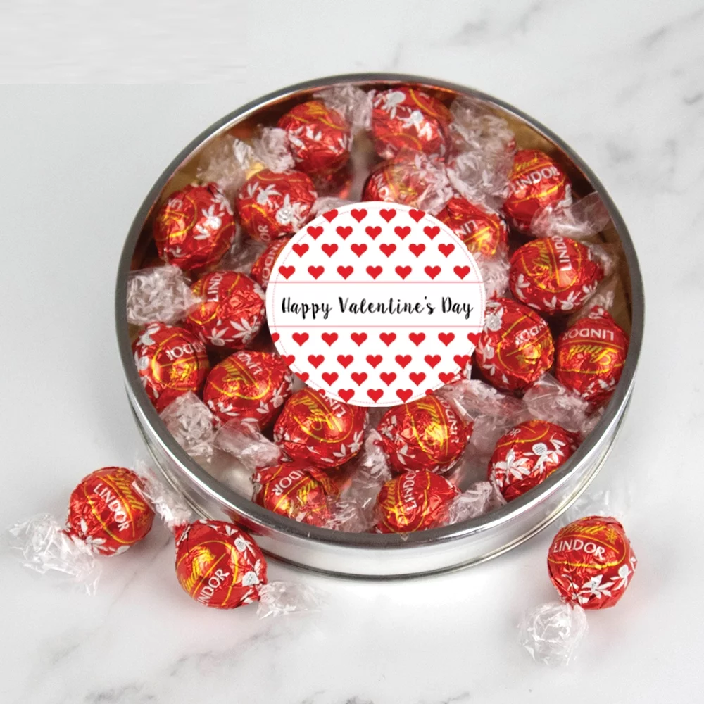 Valentine's Day Candy Gift Tin Large Plastic Tin with Chocolate Milk Chocolate Truffles - Red Hearts