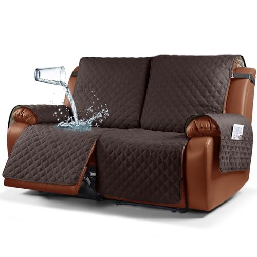 Waterproof Recliner Sofa Cover 1-Piece Couch Covers for Reclining Couches Reclining Sofa Cover Washable Furniture Protector with Elastic Straps Pocket for Kids, Pets (Khaki, 3 Seater)