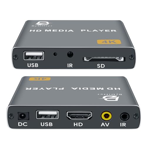 ByDiffer 4K Digital Media Player, TV MP4 Video Player for USB Drives and SD Cards, Ultra HD, H.265/HEVC, Digital Signage, Looping and Auto Playback, HDMI and AV Output (Grey)