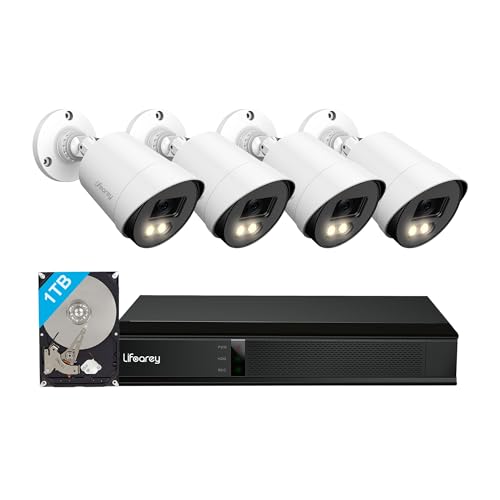 1080P Wired Security Camera System, 8CH DVR with 1TB HDD and 4pcs 2MP Outdoor CCTV Cameras, Full Color Night Vision, 24/7 Recording, Motion Detection, Remote Access, White
