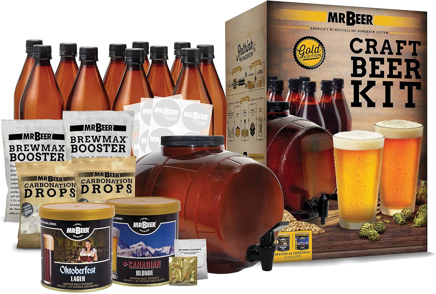 Mr. Beer Complete Beer Making 2 Gallon Starter Kit, Premium Gold Edition, Brown Pack of 2