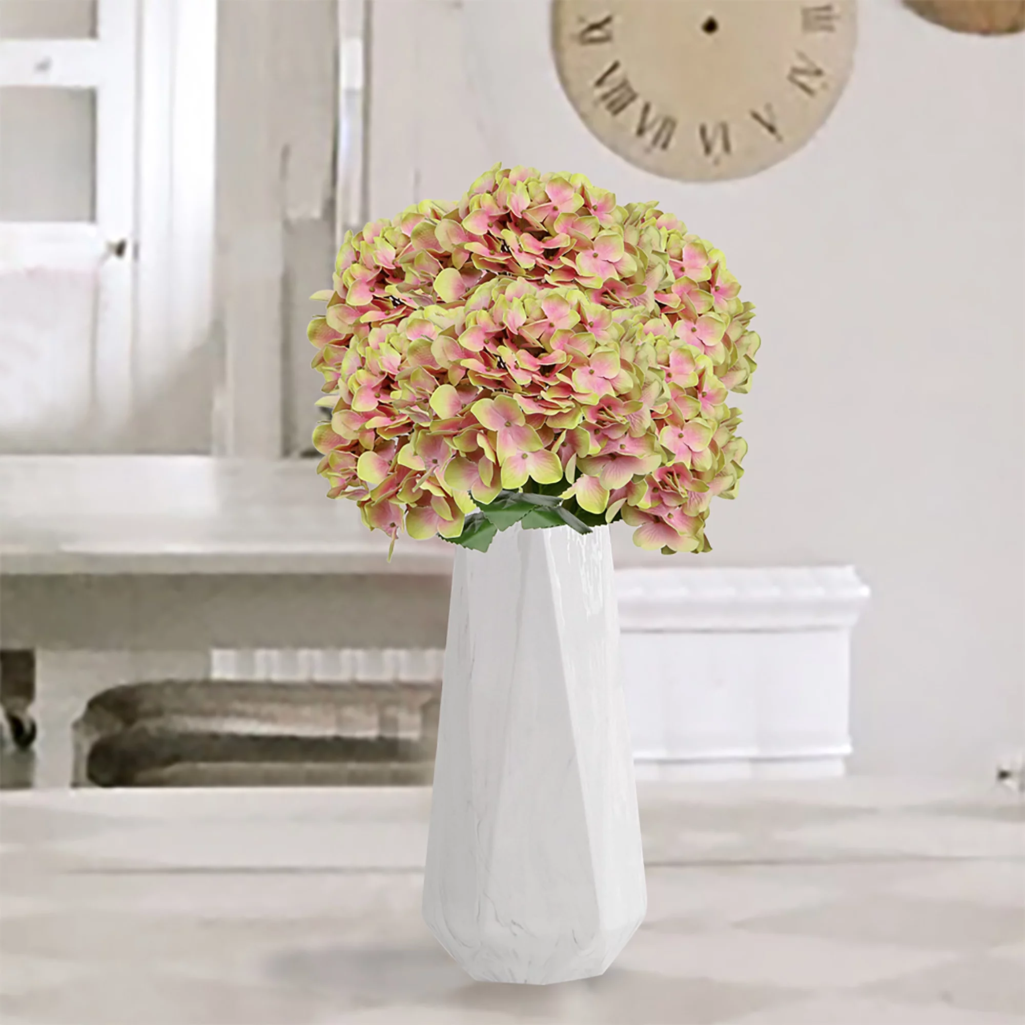 3 Pcs Artificial Hydrangeas Silk Flowers Stems Realstic Flower 24.8 Inch Real Touch Fake Hydrangea Yellow Pink