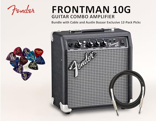 Fender Frontman 10G Guitar Combo Amplifier - Black Bundle with Cable and Austin Bazaar Exclusive 12-Pack Picks