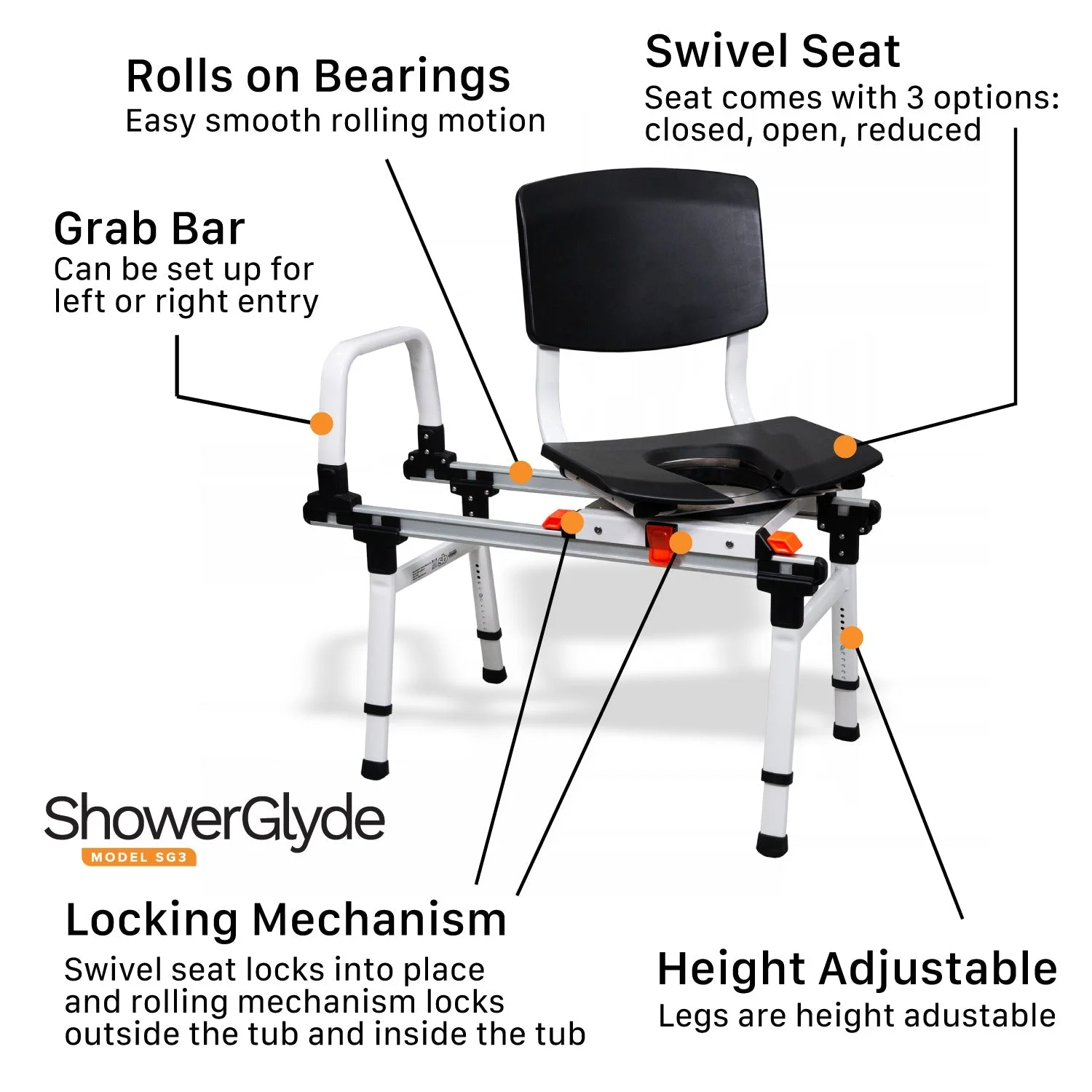 ShowerGlyde Model SG3 Sliding Shower Transfer Bench with Swivel Seat